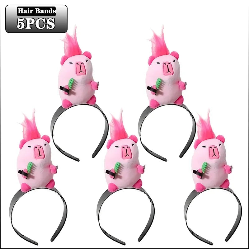 5PCS Headband Cartoon Mouse Hairband New Cartoon Plush Doll Headband French Wide-brim Hairpin Photo Headwear Creative Girl Gift