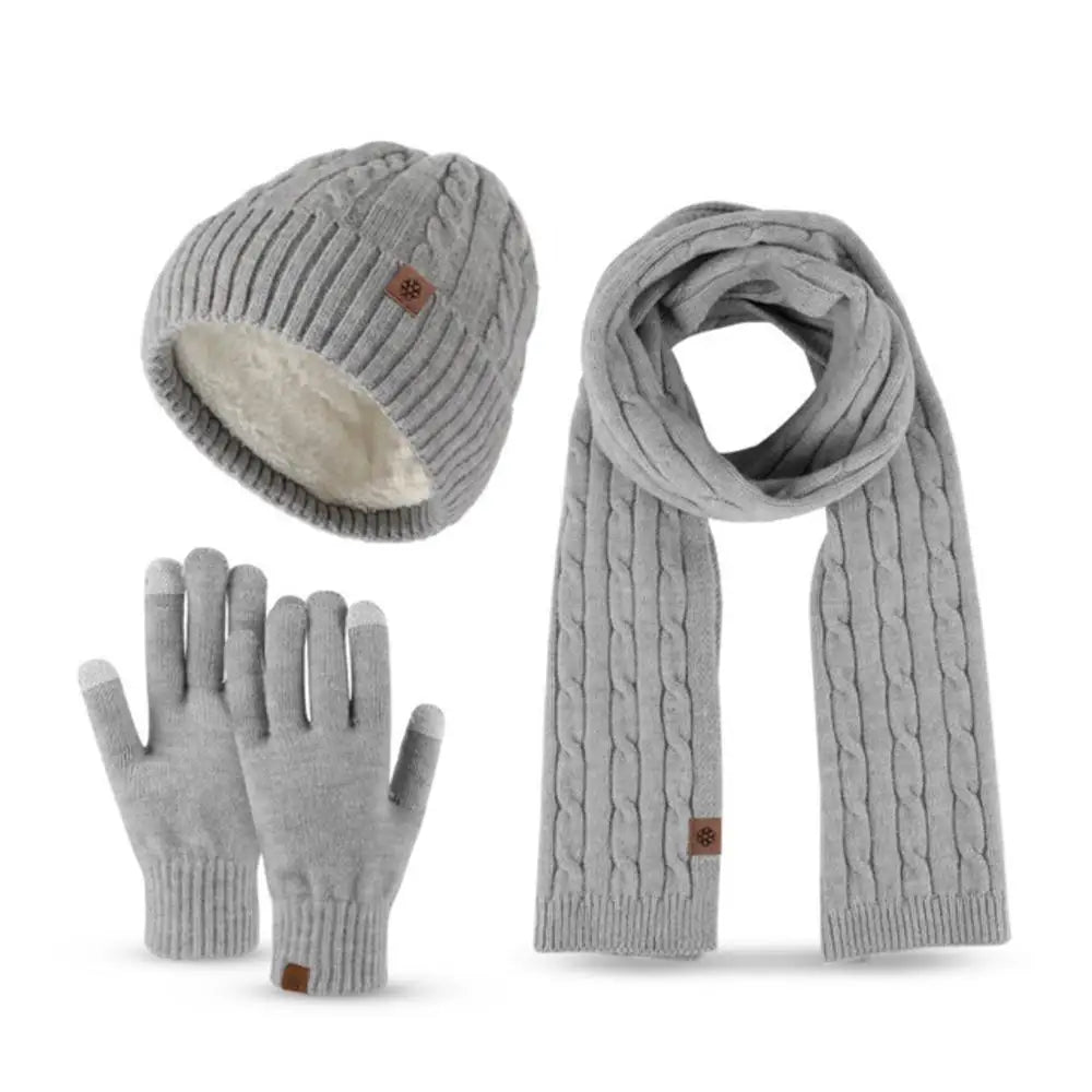 3 in 1 Beanie Hat Scarf Gloves Set Trendy Soft Warm Touchscreen Gloves Casual Winter Hat for Women & Men