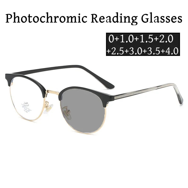 Blue Light Blocking Far-sight Glasses Unisex Women Men's Intelligent Photochromic Presbyopia Diopter Prescription Plus Eyewear