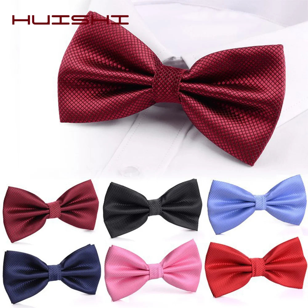 HUISHI Bowtie Mens Tie Solid Check Fashion Bowties Banquet Wedding Black Gold Red Green Pink Blue White Classic Bow Ties For Men