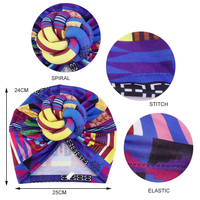 African Print Turban for Women New Fashion Pre-Made Top Knot Head Wraps Flower Stretch Hijab Ladies Party Wedding Headdress