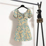 Mini robes d'été pour femmes, mode féminine, imprimé floral, en mousseline de soie, froncée, manches courtes bouffantes, robe décontractée