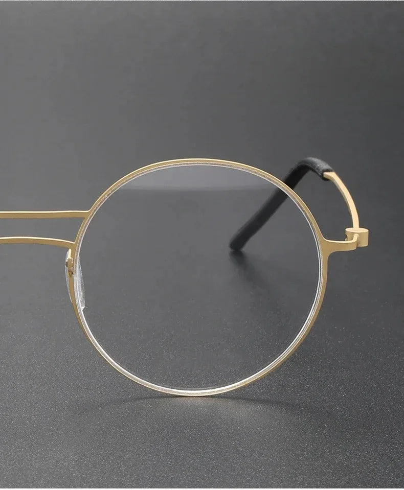 Handmade Round Titanium Glasses Frames 5518 Retro Men Double Beam Round No Screw Eyeglasses Denmark Brand Lightweight Women