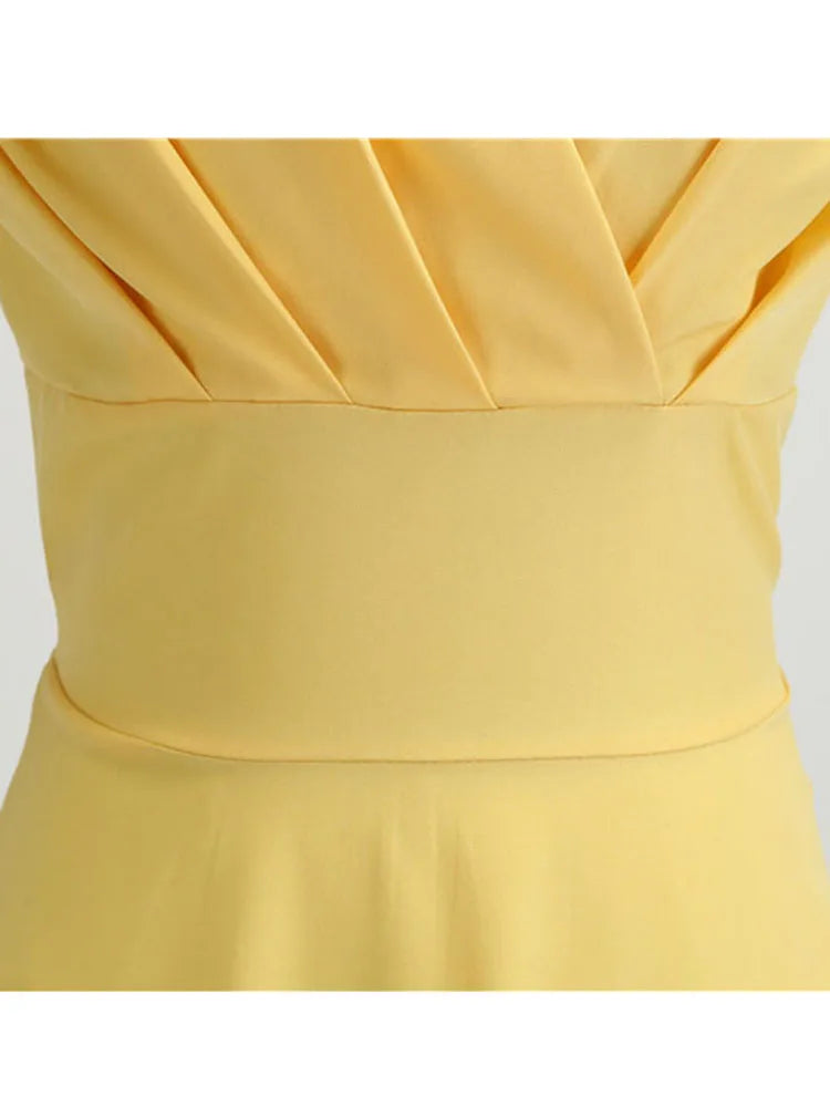 Robe d'été rose pour femme, col en V, style vintage, élégante, rétro, pin-up, soirée, bureau, mi-longue
