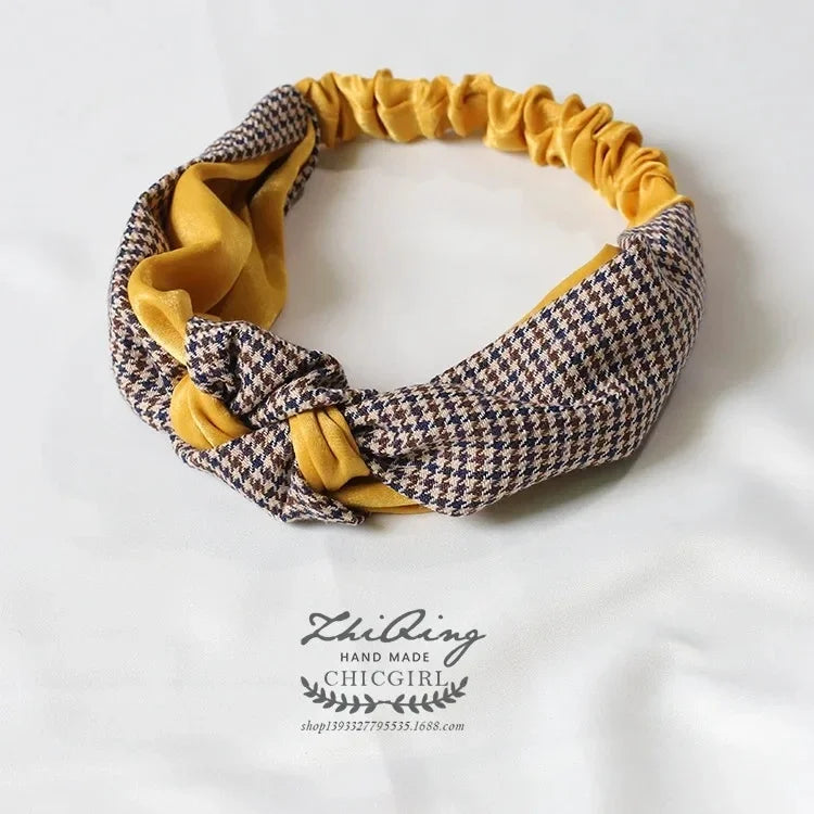 Clearance Fresh Colorful Turban Headbands Women Spring Summer Chiffon Headband Head Wrap Wide Lattice Hairband Hair Accessories