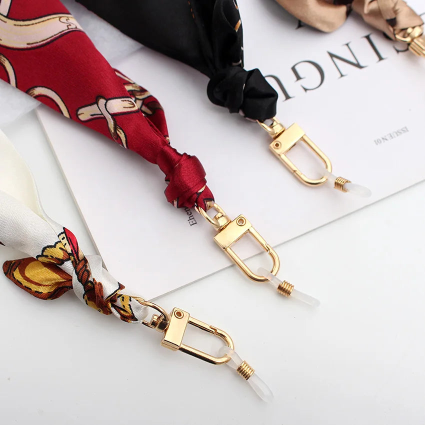 Ribbons Brand Glasses Chain Women Fashion Bohemia Silk Scarf  Colorful Printing Long Mask Sunglsses Lanyard Jewelry Accessories