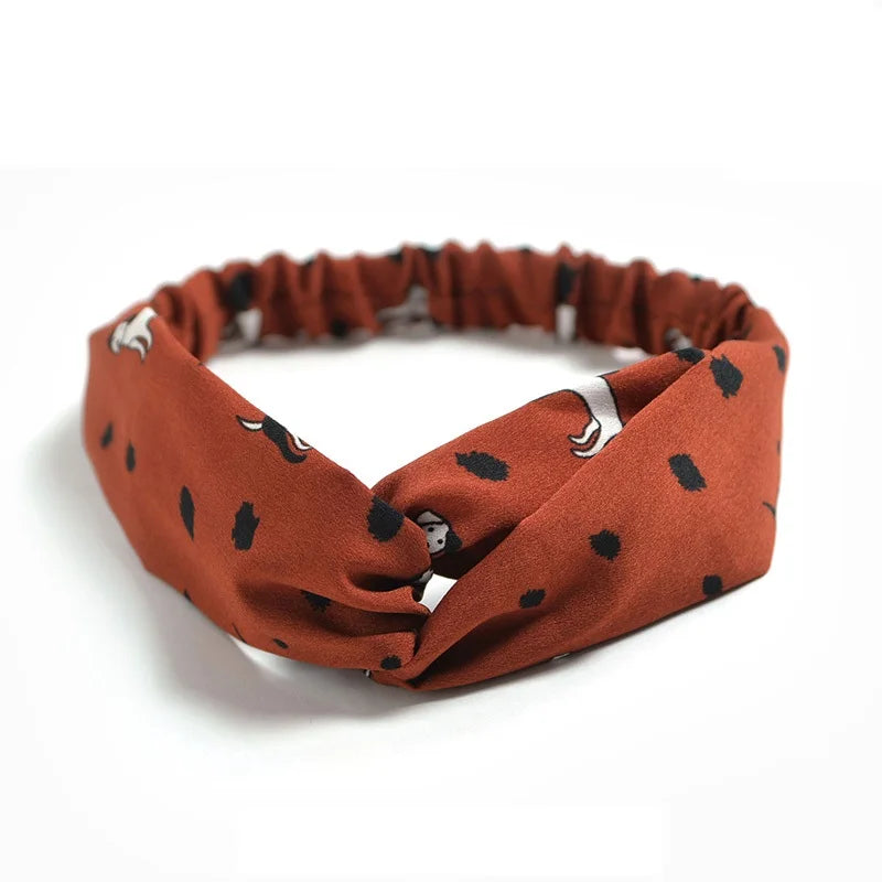 Fashion WomenFloral Headband Hair Accessories Leopard Cross Knotted Bow Chiffon Hair Band Girls Headdress Ladies Hoop Headwear