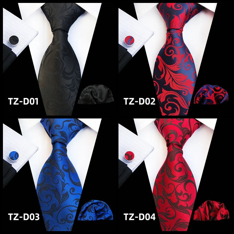 Orange Novelty Ties For Men Plaid Flower Design Silk Wedding Necktie For Men Hanky Cufflinks Gifts Business Party Suit Bow Tie