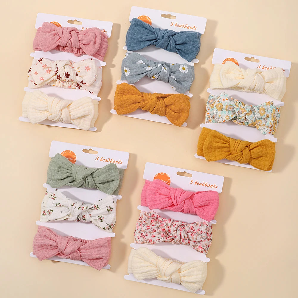 3Pcs/set Elastic Soft Headband for Baby Hair Accessories Newborn Bows Headwear Printing Toddler Bandage Ribbon Bowknot Headscarf