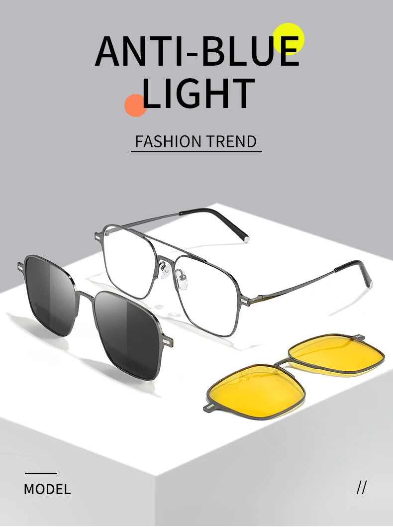Titanium 3 In 1 New Trend Magnet Glasses Frame With Clip On Glasses Polarized Sunglasses For Men Women Optical Computer glasses