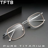 TFTB Retro All Pure Titanium Men's Glasses Luxury Square Small Framework Ultralight Optical Prescription Eyeglasses Frame 142mm