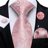 4Pcs Pink Paisley Folral Men Tie Pocket Square Cufflinks Brooch Pin for Wedding Party Groom Accessories 8cm Necktie Gift