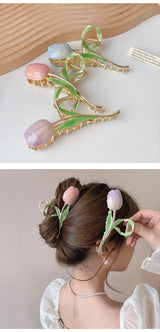 New Tulip Hair Claw Flower grace Shark Clip Headdress Vintage Ponytail Claw Clip Trendy sweet HAIR CLIP FOR GIRL Hair Jewelry