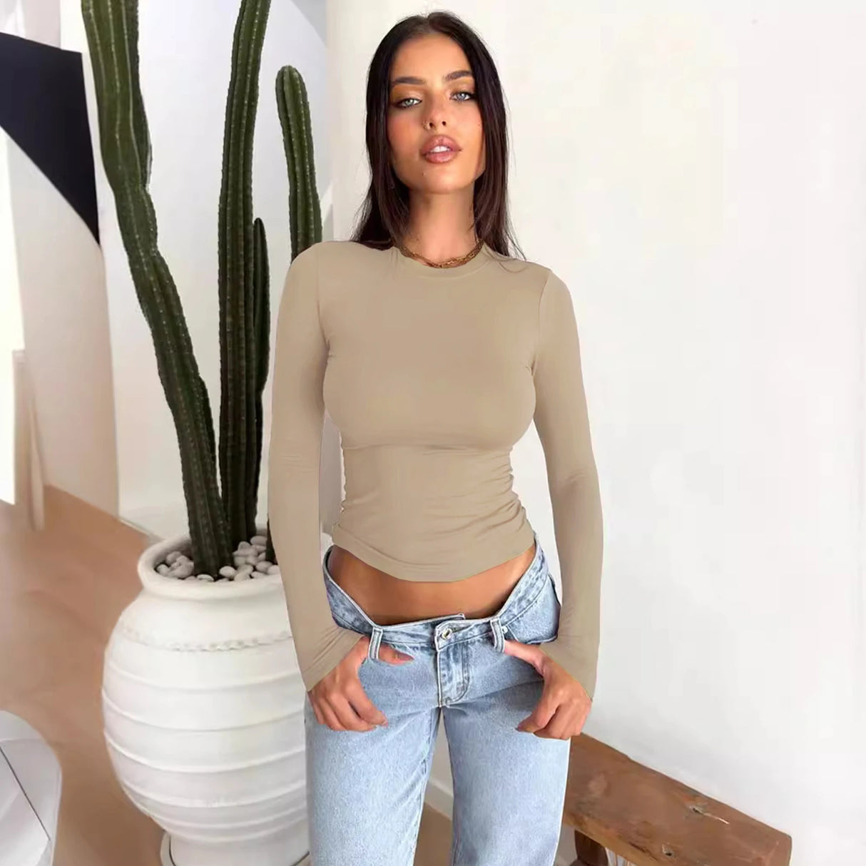 Long Sleeve T Shirt Women Autumn Winter Y2k Crop Top Casual Slim Fit Pullovers Solid O Neck T-shirts Streetwear Female Basic Tee