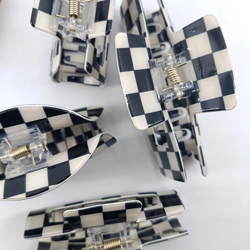 Clearance_Black White Checkered Rectangle Hair Claw Clips For Women Girls Fashion Hair Clips For Styling Claw Clamps Hair Access