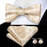 Hi-Tie Silk Mens Self Bow Tie Hanky Cufflinks Set Blue Red Gold Black White Male Jacquard Butterfly Knot Bowtie Wedding Business