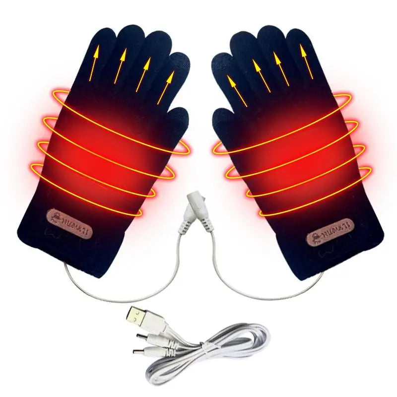 1 Pair Heated Knitting Full Finger Mittens Windproof USB Electric Heating Gloves Portable Constant Temperature Hand Warmer