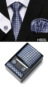 Gravatas For Men Newest design Silk Tie Handkerchief Cufflink Set Necktie Box Striped Blue Office