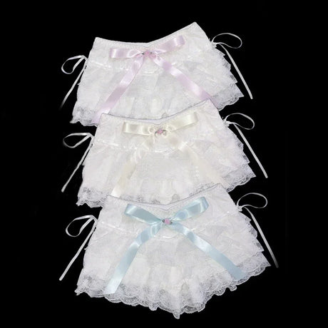 Multilayer Lace Shorts Women Ribbons Flower Ruffles Elastic Waist Cute Cake Shorts  Lolita Shorts for Sweet Girls Kawaii Clothes