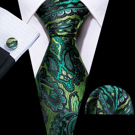 Fashion Luxury Green Silk Tie For Men Casual Formal Wedding Geometric Tie Barry.Wang NeckTies Hanky Cufflinks Set Business Gift