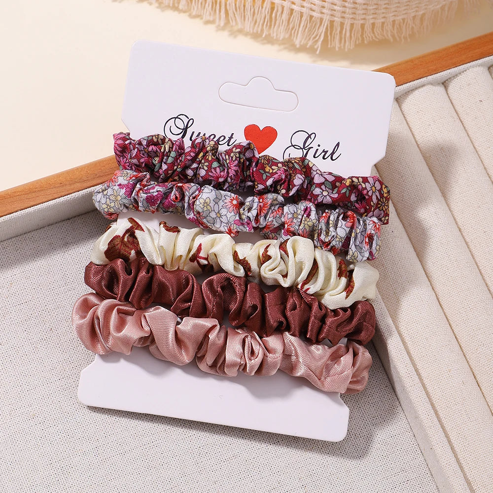 5Pcs/Set Simple Solid Color Elastics Hair Ties for Women Thick Hair Soft No Hurt Hair Ponytail Holder Hair Rope Hair Accessories