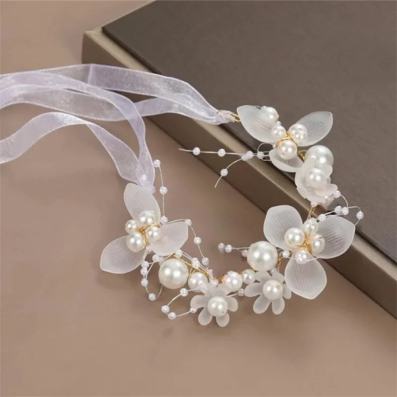 Elegant Girls Headband Lmitated Pearl Hair Headdress Baby Girls Flower Wreath Bride Garland Head Hoop Wedding Headbands Hair