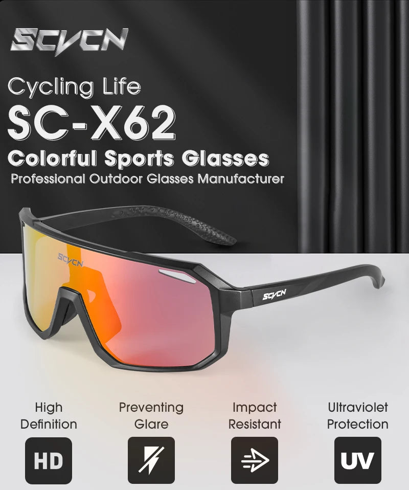SCVCN New Riding Cycling Sunglasses Outdoor Sports Running Goggles Men's Mtb Bicycle Glasses Women Cycling Eyewear 1 Lens