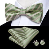 Hi-Tie Christmas Green Bow Ties for Men Silk Butterfly Tie Bow Tie Hanky Cufflinks Set Wedding Party Paisley Plaid Solid Bowtie