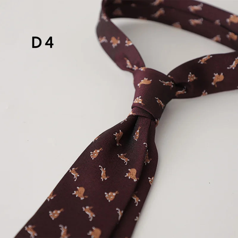 New Jacquard Polyester 8CM Formal Red Brown Neckties Men's Casual Cartoon Neck Tie Suit Cravat Wedding Party Banquet Accessories