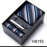 Brand Wholesale Tie Pocket Squares Cufflink Set Necktie Blue Striped Man Wedding Accessories Fit Workplace Holiday Gift Box