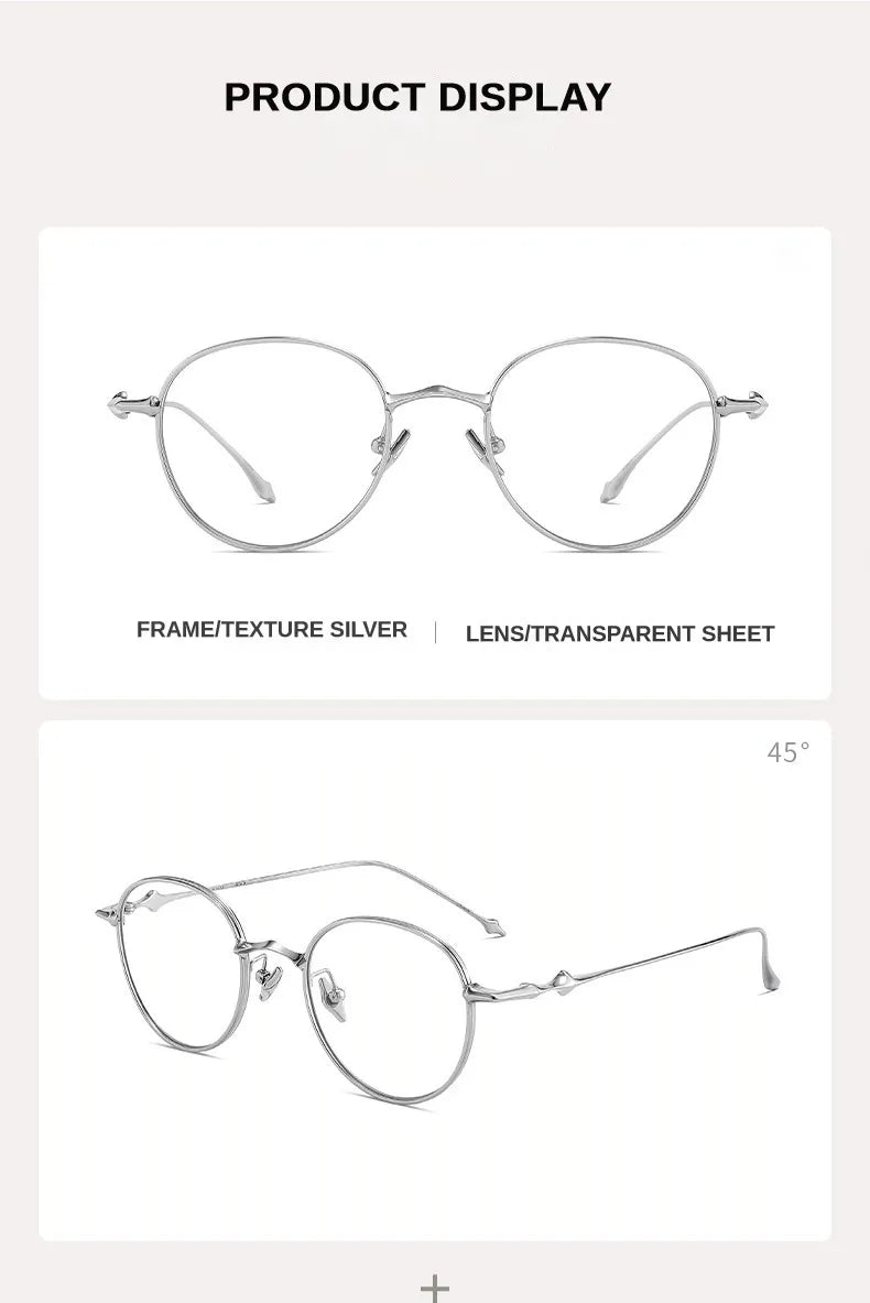 2024 Pure Titanium Frame Round Retro Fashion Men Women Eyeglasses Frame Anti-blue Light Glasses Designer Korean Glasses Frames