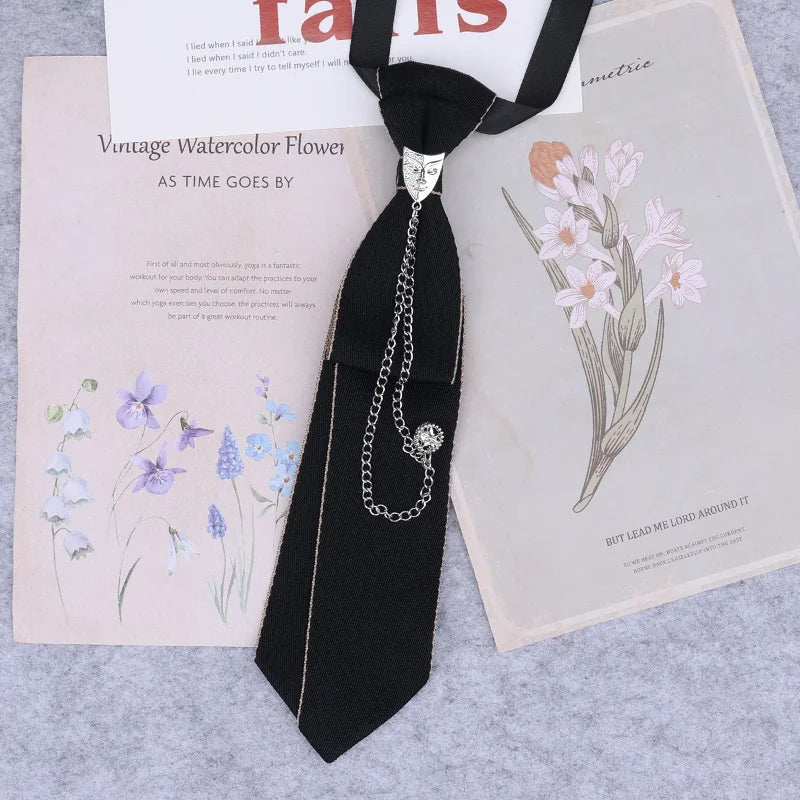 Hand Made Black Ribbon Tie Crystal Rhinestone Jewelry Men White Shirts College Girl Boys Collar Neck Ties Uniform Women Necktie