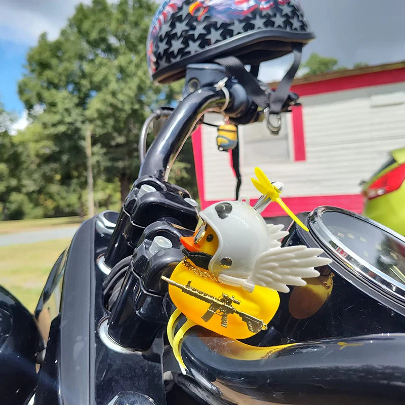 Car Duck Auto Interior Decoration Car Ornaments Rubber Duck With Helmet Bicycle Road Bike Motor Kids Toy Bike Accessories