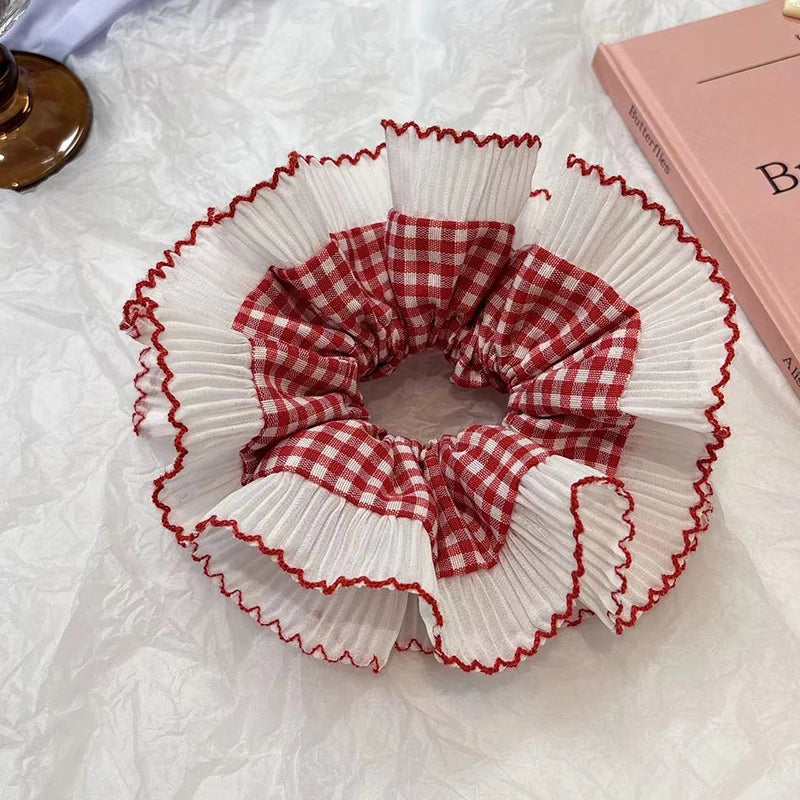 Women Lace Hair Scrunchies Girls Elastic Hair Bands Ponytail Holders Tie Hair Hoop Large Plaid Scrunchy Rubber Bands Headwear