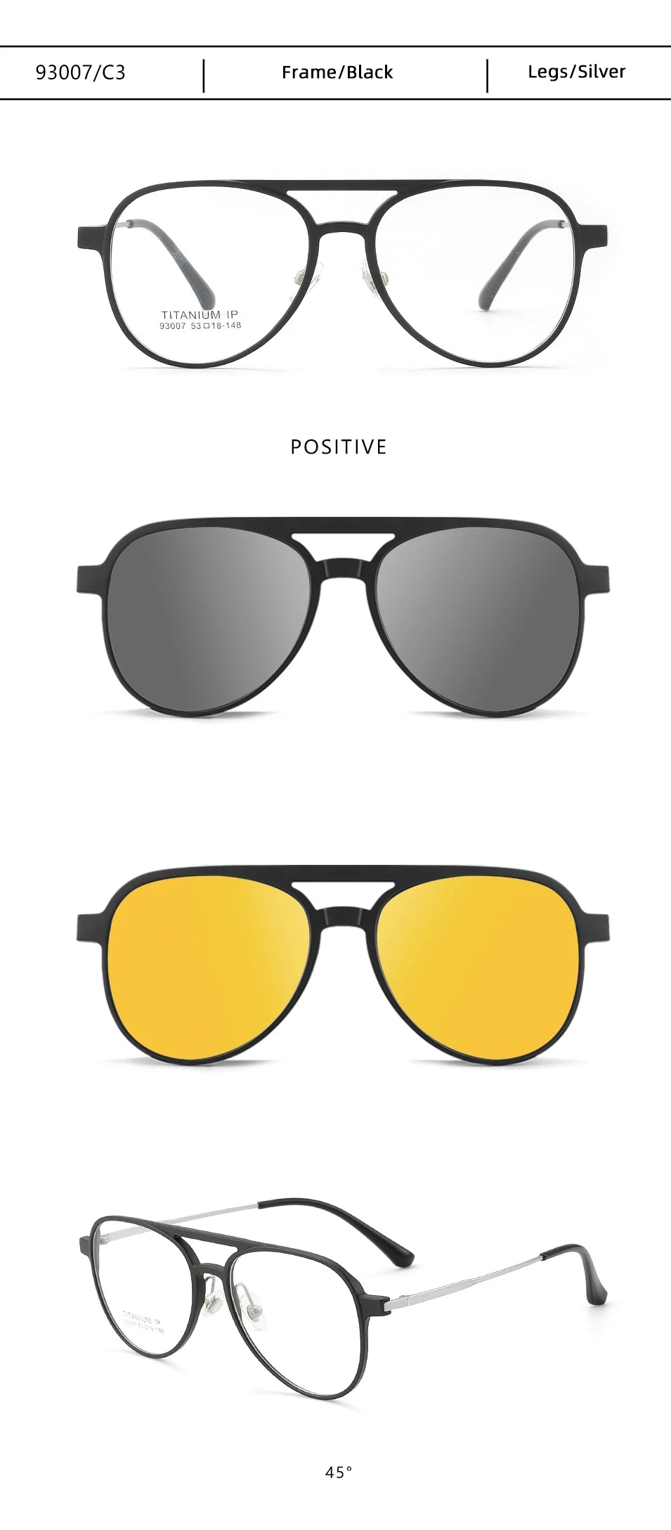 3 In 1 Pure Titanium Women Double Beam Glasses Frame With Polarized Clip On Sunglasses And Night Vision Men Half Rim Eyewear