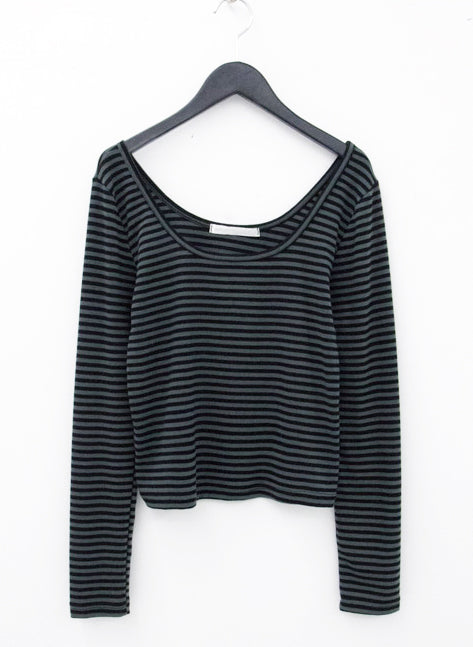 KUSAHIKI Sexy Retro Stripes Korean Versatile Slim Fit Long Sleeved Round Neck Base Shirt Short Spicy Girl Y2k Top 2024 New