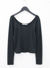 KUSAHIKI Sexy Retro Stripes Korean Versatile Slim Fit Long Sleeved Round Neck Base Shirt Short Spicy Girl Y2k Top 2024 New