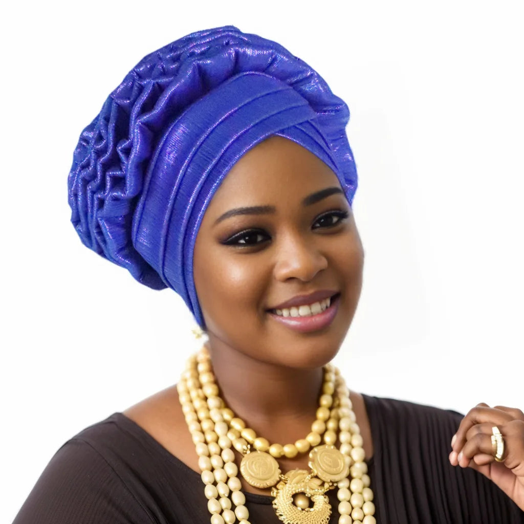 Fashion Women Elastic Ruffle African Turban Cap Lady Head Wraps Nigeria Wedding Auto Gele Headtie Party Headgear Headwear Hat