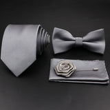 Hot Sale Red Blue Tie Set Polyester Slim Striped Necktie Bowtie Cufflink Brooch For Groom Suit Wedding Cravat Shirt Accessory