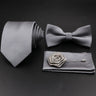 Hot Sale Red Blue Tie Set Polyester Slim Striped Necktie Bowtie Cufflink Brooch For Groom Suit Wedding Cravat Shirt Accessory