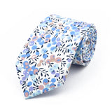 New Chic Floral Tie For Men Women 100% Cotton Beautiful Elegant Flower Necktie White Blue Narrow Skinny Wedding Casual Cravat