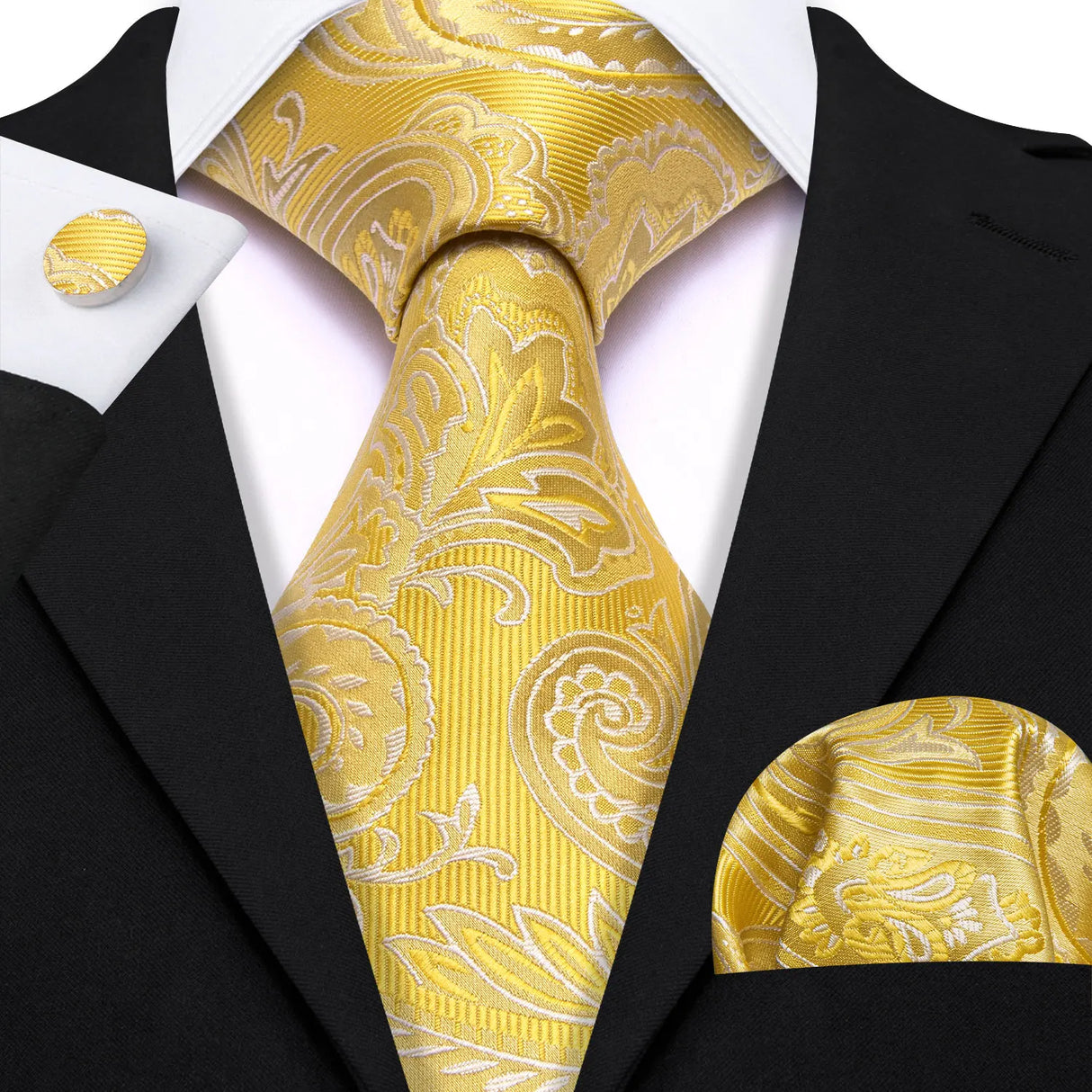 Classic Gold Silk Men Necktie Fashion Stripe High Quality Handkerchief Cufflinks Set Wedding Male Ties Business Party Barry.Wang