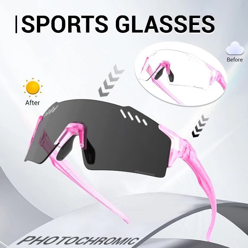 SCVCN UV400 Photochromic Cycling Glasss Sports Running Sunglasses Men Outdoor Drving Bicycle Goggles MTB Eyewear 1 Lens