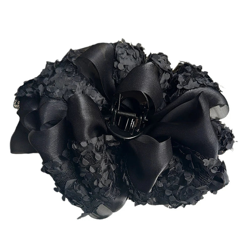 Elegance Temperament Large Claw Clip Multilayer Bow Black Fabric Ribbon Claw Jaw Clips Ponytail Hairpin Women Hair Accessories
