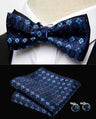 HUISHI Classic Blue Bowties For Men  Paisley Floral Bow Tie Pocket Square Cufflinks Suit Set Wedding Party Plaid Solid Butterfly