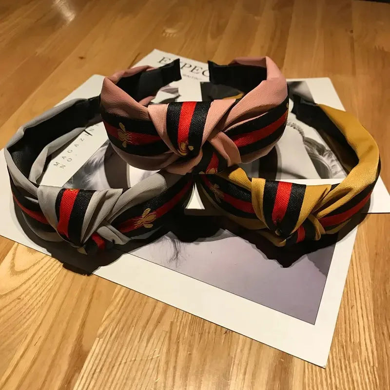 2025 New Fashion Hairband Headband For Women Fashion Turban Striped Hair Band Bee Pattern Print Hair Accessories