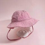 Embroidered Name Breathable Kids Wide Brim Sun Hat With Adustable Chin Strap Suitable For Summer And Beach