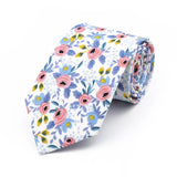 New Chic Floral Tie For Men Women 100% Cotton Beautiful Elegant Flower Necktie White Blue Narrow Skinny Wedding Casual Cravat