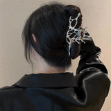 Y2K Liquid Metal Butterfly Hair Claw Hairpin 2024 Trendy NEW Design Irregular Hollowed HairClip Women Headwear Accessories