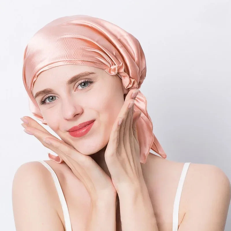 100% Natural Mulberry Silk Sleeping Cap Silk Shower Cap Nightcap Housework Cooking Hair Care Bonnet Protector Hair Accessories